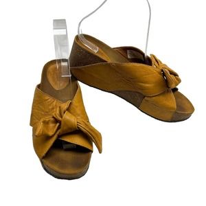 Sergio Tomani Slip-On Wedge Sandal Slides Size 41 US Women's 10 Gold Leather